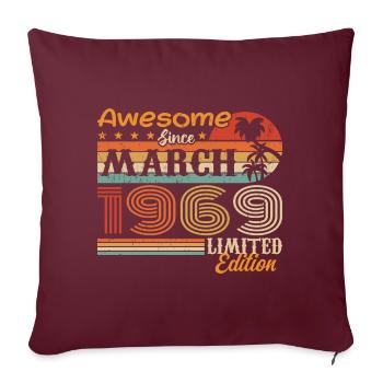 Mars 1969 Vintage 1969 rétro cadeau d’anniversaire - Housse de coussin décorative 45 x 45 cm - bordeaux - Devant