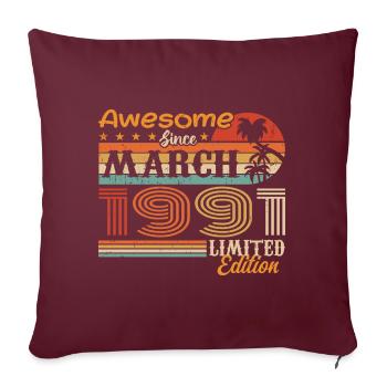 Mars 1991 Vintage 1991 rétro cadeau d’anniversaire - Housse de coussin décorative 45 x 45 cm - bordeaux - Devant