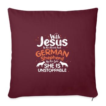 Don chrétien Jésus dans le cœur Berger allemand par - Housse de coussin décorative 45 x 45 cm - bordeaux - Devant