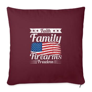 Faith Family Firearms Freedom Drapeau américain - Housse de coussin décorative 45 x 45 cm - bordeaux - Devant