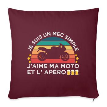 J'aime ma moto et l' apéro humour motard cadeau - Housse de coussin décorative 45 x 45 cm - bordeaux - Devant