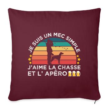 Chasse et apéro humour chasseur cadeau chasse cool - Housse de coussin décorative 45 x 45 cm - bordeaux - Devant
