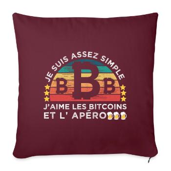 J' aime les crypto-monnaies et l' apéro cadeau - Housse de coussin décorative 45 x 45 cm - bordeaux - Devant