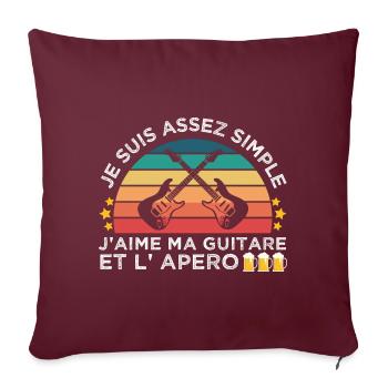 Guitare et apéro humour guitariste cadeau vintage. - Housse de coussin décorative 45 x 45 cm - bordeaux - Devant