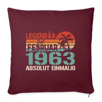 Cadeau d’anniversaire - Vintage février 1963 - Housse de coussin décorative 45 x 45 cm - bordeaux - Devant
