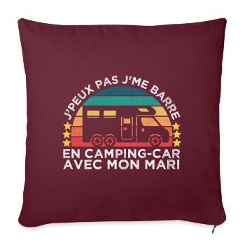 J'me barre en camping-car avec mon mari vintage - Housse de coussin décorative 45 x 45 cm - bordeaux - Devant