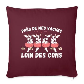 Près de mes vaches loin des cons humour vache - Housse de coussin décorative 45 x 45 cm - bordeaux - Devant
