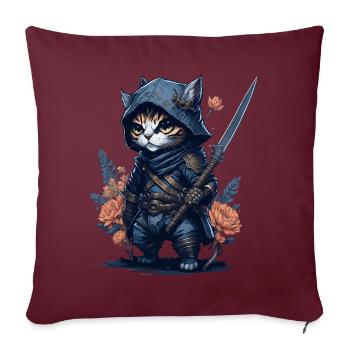 Préparez-vous à l’action avec le chat ninja - Housse de coussin décorative 45 x 45 cm - bordeaux - Devant