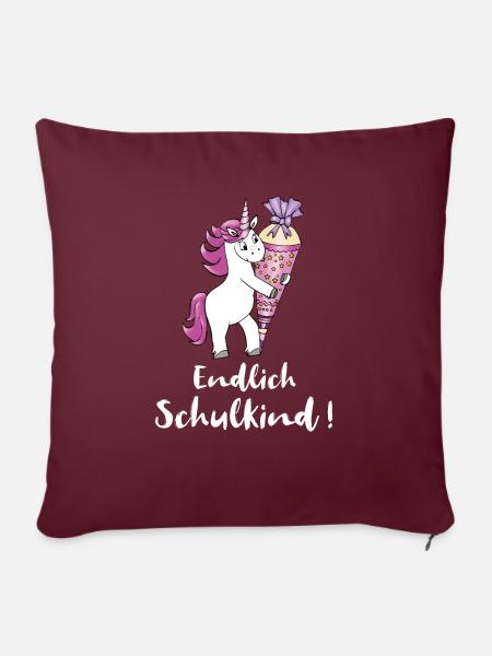 Einhorn mit Zuckertüte Einschulung Schulanfang - Sofakissenbezug 45 x 45 cm - Burgunderrot