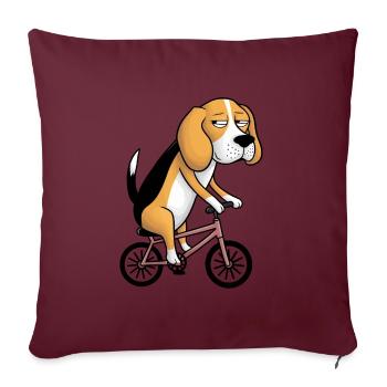Drôle beagle chien sur le vélo fantaisiste drôle - Housse de coussin décorative 45 x 45 cm - bordeaux - Devant