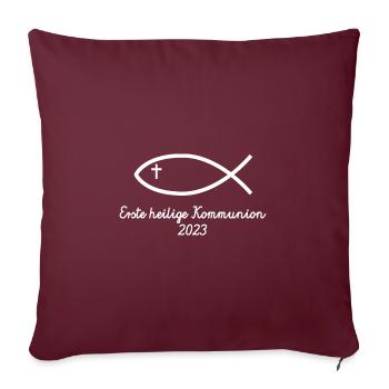 Heilige Kommunion 2023 Symbol Fisch Erstkommunion - Sofakissenbezug 45 x 45 cm - Burgunderrot - Vorne
