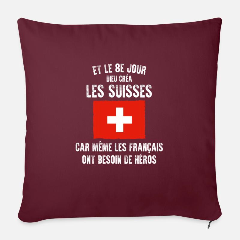 Et le 8ème jour Suisse - Housse de coussin décorative 45 x 45 cm - bordeaux