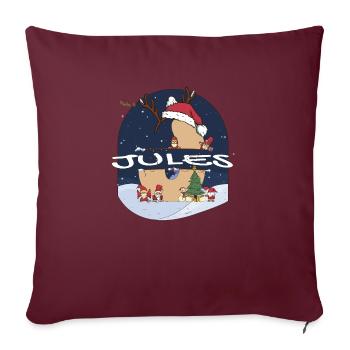Toller Jules Name mit Weihnachtsmütze im Weihnachtsthema - Sofakissenbezug 45 x 45 cm - Burgunderrot - Vorne