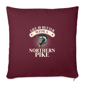 Life Is Better Humour pour pêcheurs Brochet du - Housse de coussin décorative 45 x 45 cm - bordeaux - Devant