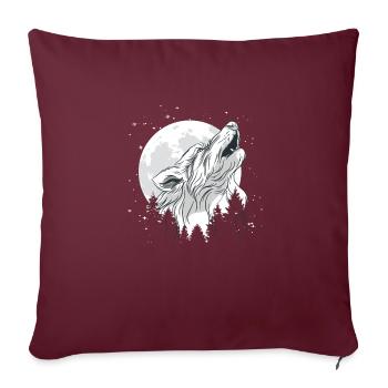 Mond mit einem Wolf - Sofakissenbezug 45 x 45 cm - Burgunderrot - Vorne