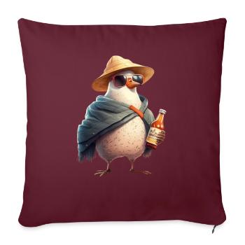 Cooler Pinguin mit Hut und Bierflasche - Sofakissenbezug 45 x 45 cm - Burgunderrot - Vorne