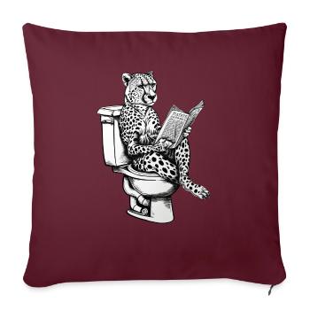 Lesender Gepard auf dem WC im Vintage-Stil - Sofakissenbezug 45 x 45 cm - Burgunderrot - Vorne