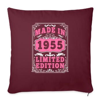 Vintage Né(e) en 1955 made in 1955 70 ans. Art_20 - Housse de coussin décorative 45 x 45 cm - bordeaux - Devant