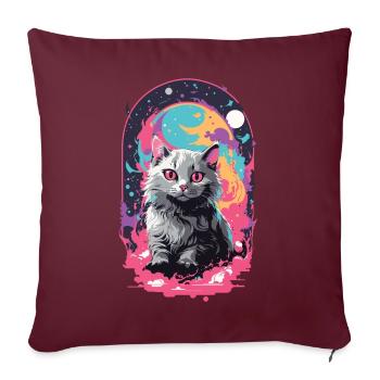 Katze Goth Pastel Psychedelisch Weirdcore Design - Sofakissenbezug 45 x 45 cm - Burgunderrot - Vorne