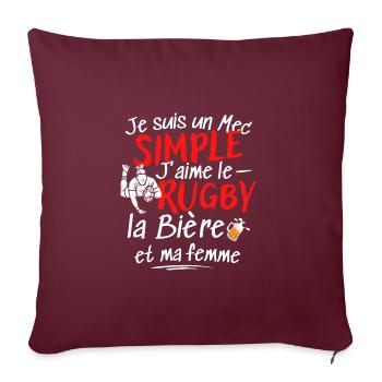 j'aime le rugby cadeau homme original - Housse de coussin décorative 45 x 45 cm - bordeaux - Devant
