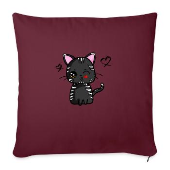 Kawaii cat with kissing mouth (black) | Kawaii animals - Sofa pillowcase 17,3'' x 17,3'' (45 x 45 cm) - burgundy - Front
