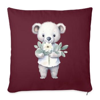 Niedlicher & süßer Koala mit Blumen-Strauß - Sofakissenbezug 45 x 45 cm - Burgunderrot - Vorne