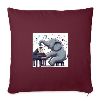 Éléphant au piano - Housse de coussin décorative 45 x 45 cm - bordeaux - Devant
