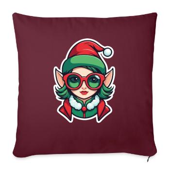 Dessin de Noël elfe - Housse de coussin décorative 45 x 45 cm - bordeaux - Devant
