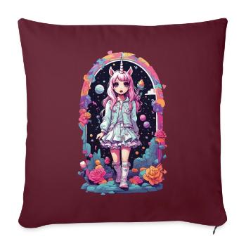 Gothique Kawaii Chibi Licorne Anime eGirl Style - Housse de coussin décorative 45 x 45 cm - bordeaux - Devant