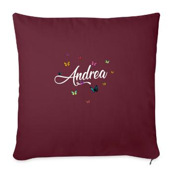 ANDREA - Nom de fille avec des papillons colorés - Housse de coussin décorative 45 x 45 cm - bordeaux - Devant