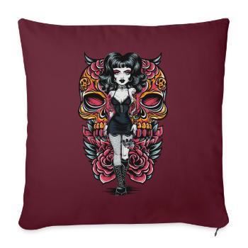 Gothic Tattooed Frau mit Kunstwerk und Rosen - Sofakissenbezug 45 x 45 cm - Burgunderrot - Vorne