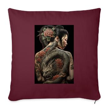 Geisha Yakuza Tatouage Dragon Japonais - Housse de coussin décorative 45 x 45 cm - bordeaux - Devant