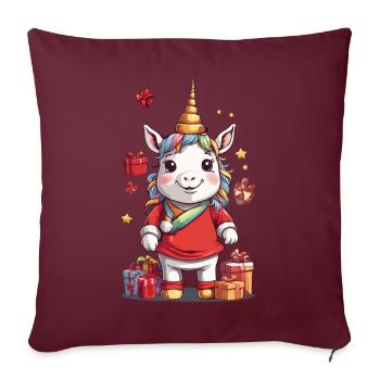 Noël festif de licorne avec cadeaux - Housse de coussin décorative 45 x 45 cm - bordeaux - Devant