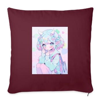 Anime, Fille d’anime, Fille d’anime, Elfe - Housse de coussin décorative 45 x 45 cm - bordeaux - Devant