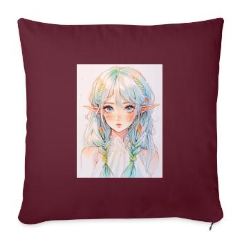Anime, Fille d’anime, Fille d’anime, Elfe - Housse de coussin décorative 45 x 45 cm - bordeaux - Devant