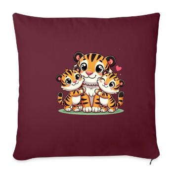 Parent tigre aimant avec deux enfants mignons - Housse de coussin décorative 45 x 45 cm - bordeaux - Devant