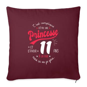 princesse 11 ans cadeau anniversaire 11 ans fille - Housse de coussin décorative 45 x 45 cm - bordeaux - Devant