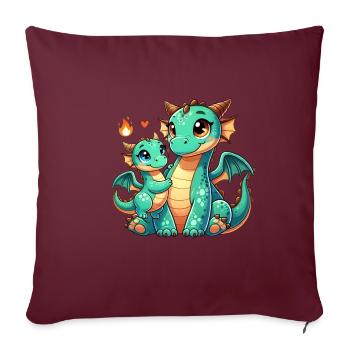 Parent dragon aimant avec enfant - Housse de coussin décorative 45 x 45 cm - bordeaux - Devant