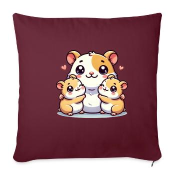 Parent hamster aimant avec deux enfants mignons - Housse de coussin décorative 45 x 45 cm - bordeaux - Devant