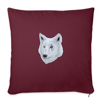 Weißer Wolf mit Narbe am Auge für Tierfreunde - Sofakissenbezug 45 x 45 cm - Burgunderrot - Vorne