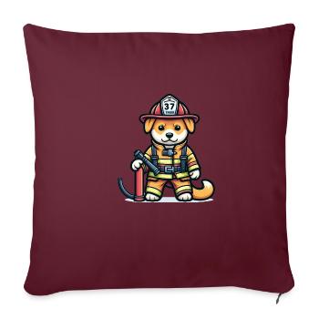 Chien mignon pompier - Housse de coussin décorative 45 x 45 cm - bordeaux - Devant