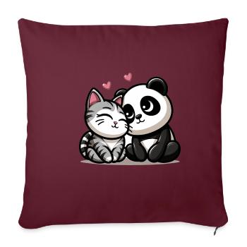Chat Câlin Et Panda Amoureux - Housse de coussin décorative 45 x 45 cm - bordeaux - Devant