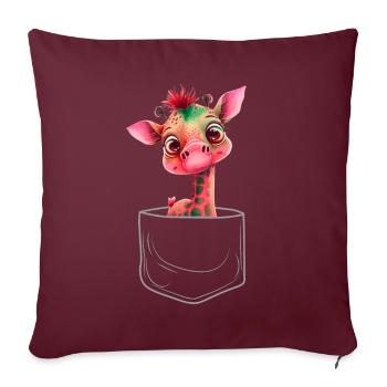 poche poitrine rose bébé girafe - Housse de coussin décorative 45 x 45 cm - bordeaux - Devant