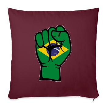 Drapeau du Brésil Symbole de la main du poing - Housse de coussin décorative 45 x 45 cm - bordeaux - Devant