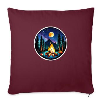 camping, tente et feu de camp - Housse de coussin décorative 45 x 45 cm - bordeaux - Devant