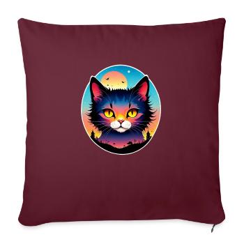 chat et paysage - Housse de coussin décorative 45 x 45 cm - bordeaux - Devant