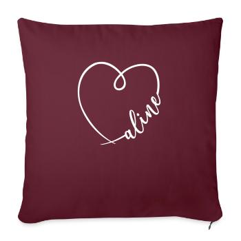 Aline Nom Calligraphie Coeur - Housse de coussin décorative 45 x 45 cm - bordeaux - Devant