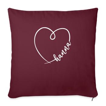 Hanna nom calligraphie coeur - Housse de coussin décorative 45 x 45 cm - bordeaux - Devant