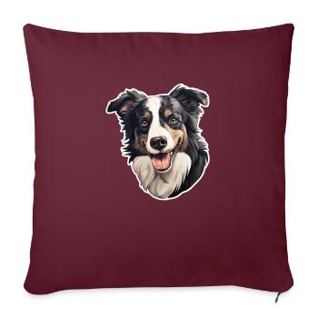 Tête de Border Collie - Housse de coussin décorative 45 x 45 cm - bordeaux - Devant