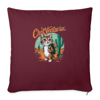 chat venturier - chaton et voyage - Housse de coussin décorative 45 x 45 cm - bordeaux - Devant